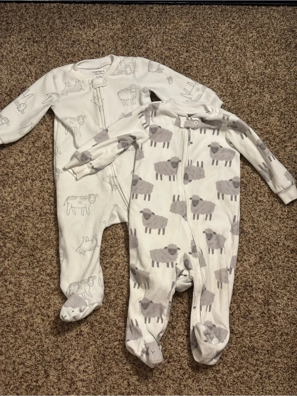 Carter's White & Light Gray Sheep Print Footed Sleepers - 2 Pack